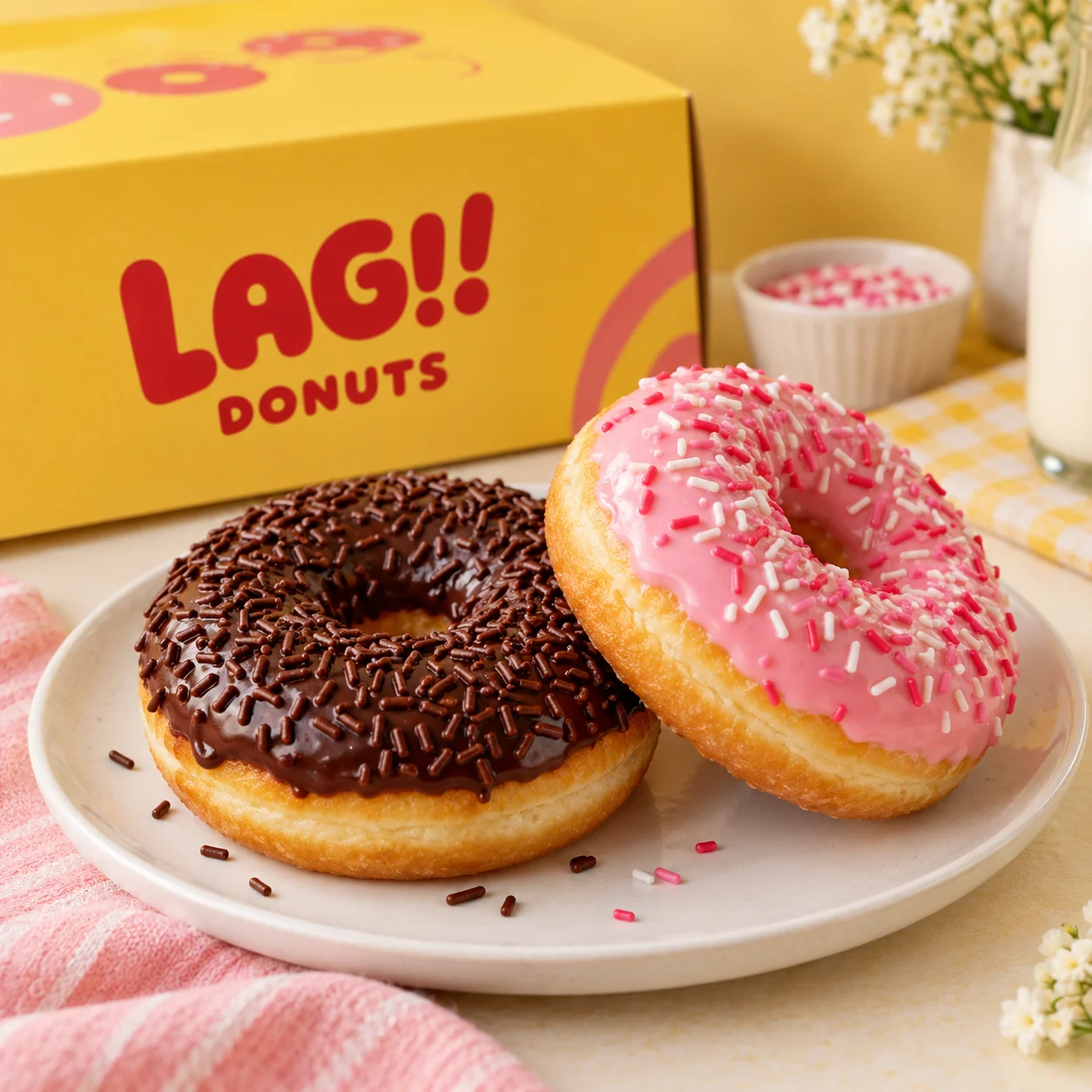 Donat cokelat dan strawberry untuk momen manis