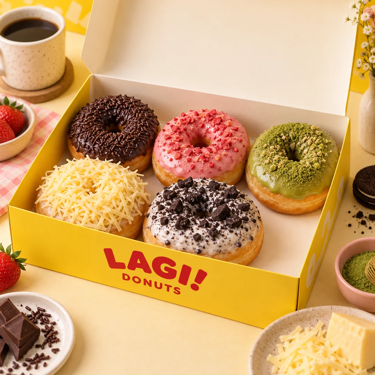 Dus kuning LAGI! berisi donat aneka rasa